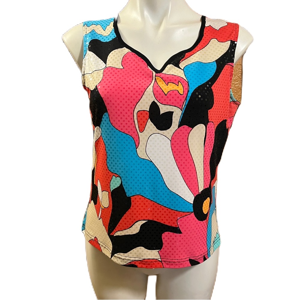 Ming Wang colorful v-neck blouse shimmery dots